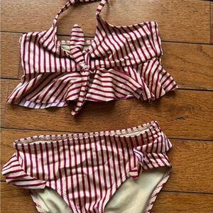Tori Praver Kids Red and Cream Striped Bikini